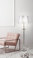 Lampa podłogowa Prima z abażurem srebrnym nowoczesna metalowa do salonu