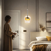 Lampa suspendată Glaxi din sticlă cu dublu abajur transparent și galben GX53