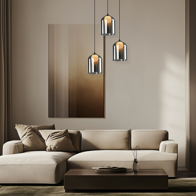 Pendant lamp KLEA glass with graphite and milky shade modern lamp over dining table for living room G9 LED