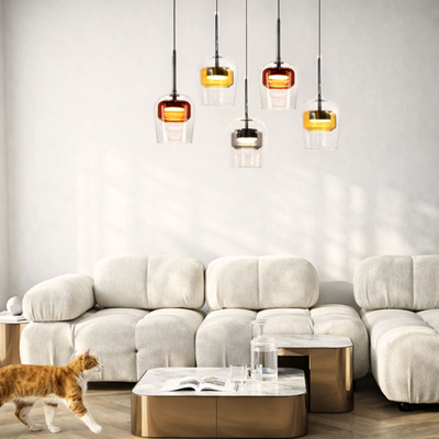 Lampă suspendată Glaxi cu abajururi din sticlă colorată 5xGX53 deasupra mesei pentru living și sufragerie