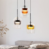 Pendant lamp Glaxi glass shades colored triple over table 3xGX53