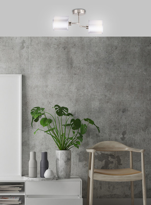 Double wall lamp satin nickel woven lampshade 2x40W Sax Candellux 22-70678