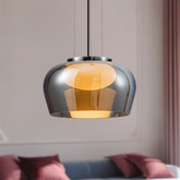 Pendant lamp Insieme 35 glass smoky shade over table for living room