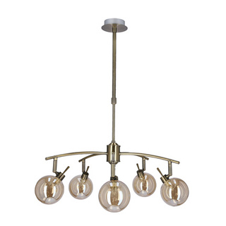 Lampa suspendata Lentini patina 5x40w g9 cu abajur chihlimbar