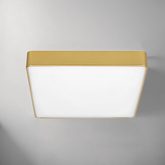 Plafon sufitowy LED QUATTRO złoty – kwadratowy ze szklanym kloszem - elegancka lampa sufitowa do korytarza i łazienki