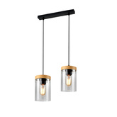 Wels hanging lamp 2X40 black + wooden smoked shade 32-21991