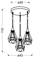 Hanging ceiling lamp black wire plate 3x60W Graf Candellux 33-62918