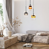 Lampa suspendata Glaxi abajururi de sticla colorate tripla deasupra mesei 3xGX53