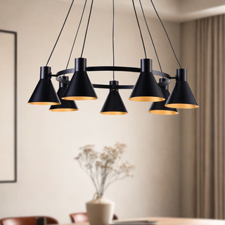 Lampe suspendue plafond noir et or mat 7x40W Plus Candellux 37-71170