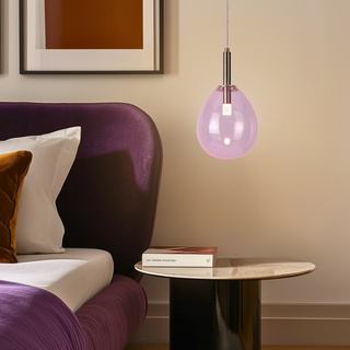 Glass pendant lamp LUKKA with pink shade minimalist LED dining table lamp
