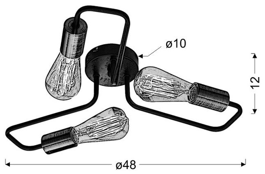 Ceiling lamp black metal frame 3xE27 Herpe E27 33-66916