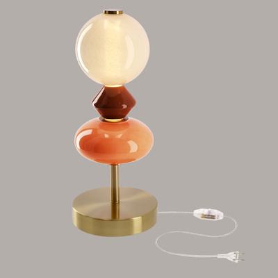FLORES table lamp brass brown 10W LED 3000K white shade