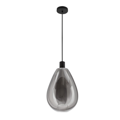 Hanging lamp Denso 20 glass black with smoked shade over dining table