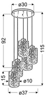 Hanging lamp chrome plate glass shades 3D 5x40W Nocturno Candellux 35-57730