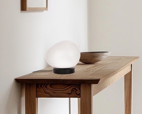 Lampa stołowa STONES minimalistyczna - biały akrylowy klosz 20 cm w kształcie kamienia - skandynawska lampka nocna do sypialni i salonu E27