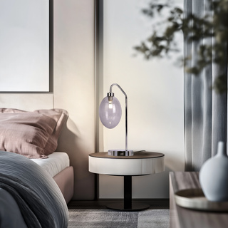 Bedside lamp LUKKA silver with glass grey shade cosy lighting for bedroom and living room LED