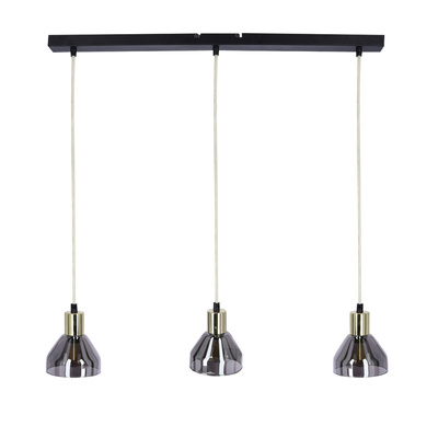Suspension verre doré 3xE14 70cm GREGORY