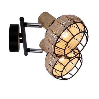 Plafoniera Tajga neagra + banda lemn 2x40w e14 negru + abajur lemn