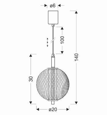 Lampa wisząca druciana PUMA z kulistym kloszem 20 cm – designerska lampa do salonu LED 3000K
