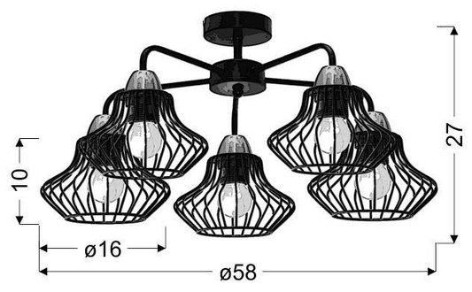 hanging ceiling lamp 5x60W E27 black 35-67050
