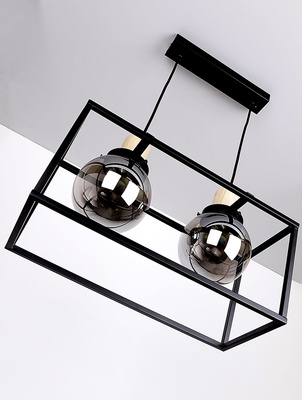 Hanging lamp black metal smoked 2xE27 Retro 2 32-00750