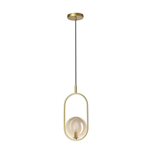 Pendant lamp CORDEL vintage gold brass with amber globe shade elegant lighting for living room and bathroom 1x G9 LED