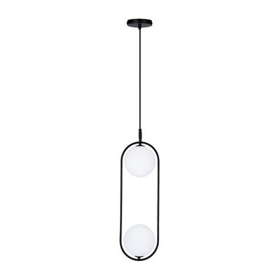 Lampa wisząca CORDEL elegancka - czarna z białymi kloszami kulkami - nowoczesne oświetlenie salonu 2x G9 LED