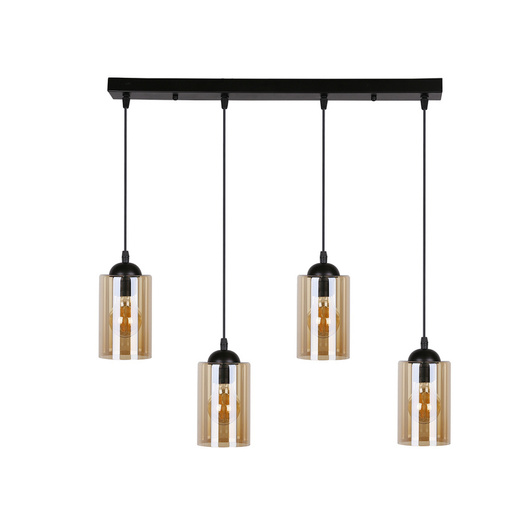 Hanging lamp black / brown strip 4xE27 Bistro 34-00552