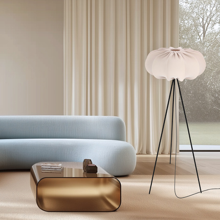 Lampa podłogowa CAFEE’ z abażurem beżowym frappe 52 cm - lampa stojąca w stylu skandynawskim E27