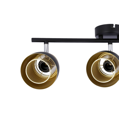 Bande de plafonnier Aleksandria 3x40w noir + abat-jour doré