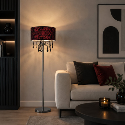 Floor lamp red velor shade 3x40W Astor Candellux 53-80465