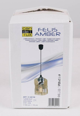 Lampă suspendată din sticlă neagră/chihlimbar Felis 31-00156