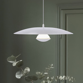 Pendant lamp LUND 48 cm minimalistic white plate shade Scandinavian lamp for dining room and living room LED
