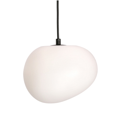 Lampa wisząca STONES 20 cm w stylu Japandi - z białym akrylowym kloszem inspirowanym kamieniem - minimalistyczne oświetlenie sufitowe do salonu E27