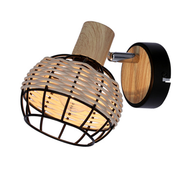Tajga lampe noir + applique bois 1x40w e14 noir + abat-jour bois