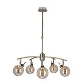 Suspension Lentini patine 5x40w g9 avec abat-jour ambre