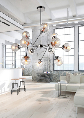 Plafonnier suspendu chrome avec abat-jour en verre 12x40W Best Candellux 30-64806