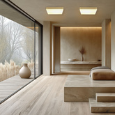 Plafon sufitowy LED QUATTRO złoty perłowy – kwadratowy ze szklanym kloszem - nowoczesna lampa sufitowa do korytarza i łazienki