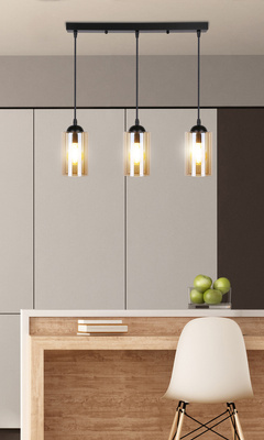 Hanging lamp black / brown strip 3xE27 Bistro 33-00545