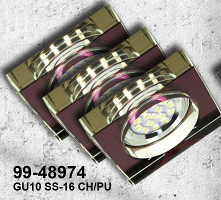 Un set de trei corpuri de iluminat LED Candellux SS-16 GU10 cu un bec Led, sticla croma si mov