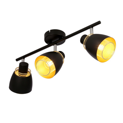 Bande de plafonnier Aleksandria 3x40w noir + abat-jour doré