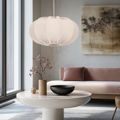 Hanging lamp CAFEE Scandinavian with beige frappe shade 52 cm minimalist ceiling lighting in japandi style E27