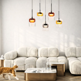 Suspension Glaxi abat jours en verre colorés 5xGX53 au dessus de table pour salon et salle à manger