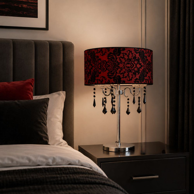 Table lamp red black velor Astor 43-80540