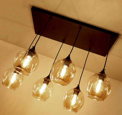 Glass hanging lamp black / brown 6xE27 Aspa 36-00620