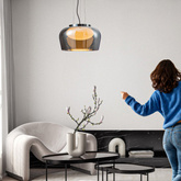 Hanging lamp Insieme 38 glass over table for living room with smoked shade