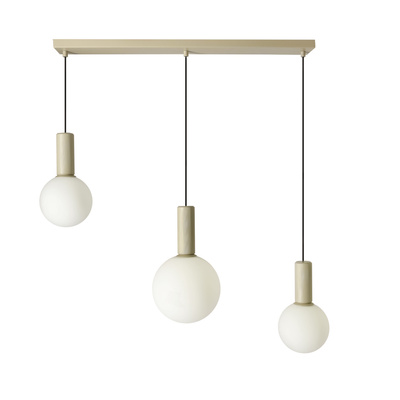 Pendant lamp Testa beige globe shades over dining table 3xG9