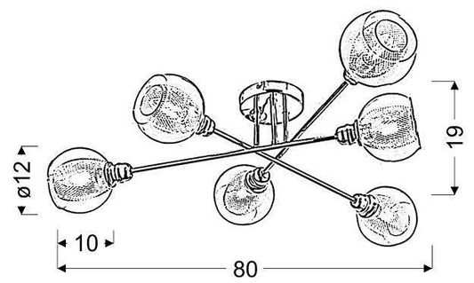 Plafoniera cromată cu abajur de sticlă și coș 6x40W Dixi Candellux 36-61362