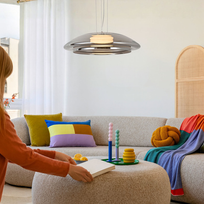 Hängeleuchte Ombre 34 Glas über den Esstisch für das Wohnzimmer mit rauchfarbenem Schirm