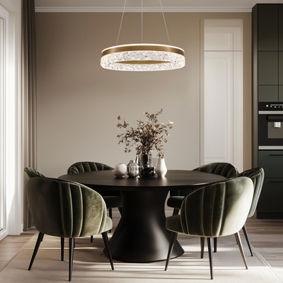 Hanging lamp FROZI in glamour style gold shade with crystals elegant and modern LED living room lighting
